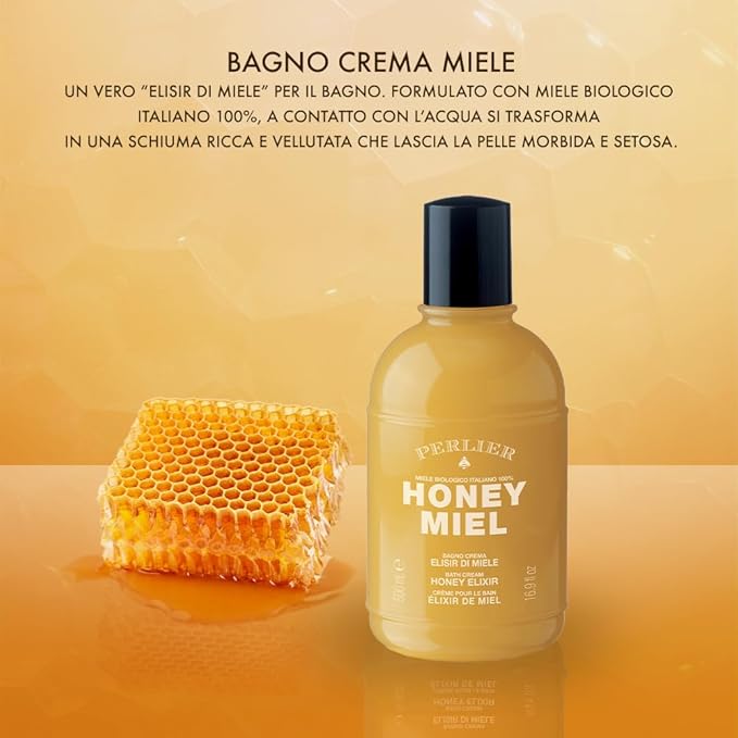Perlier Honey Miel Bath Cream Honey Elixir 500 ml 16.9 Fl Oz Made in Italy [Italian Import]