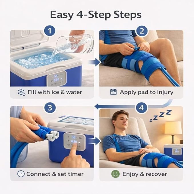 [CBL] Programmable Cold Therapy Machine 13-Quart Ice Water Circulation System with Quiet Pump Timer &amp Flow Control Knee Wrap Included Post-Surgery Pain Relief &amp Sports Injury Recovery