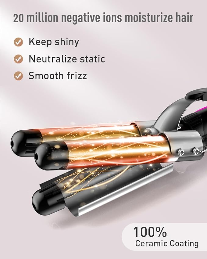 BESTOPE PRO 5 in 1 Curling Wand Set - 3 Barrel Hair Crimper Fast Heating Ceramic Curling Iron - Gray