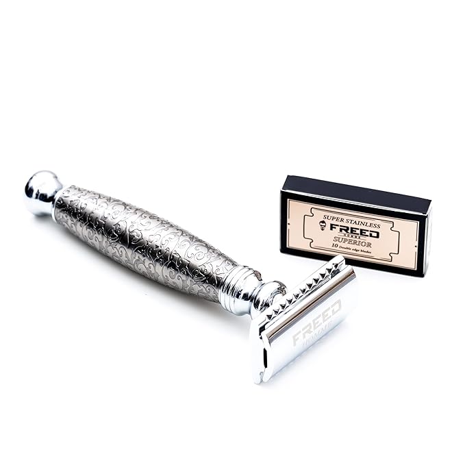FREED Shaving Kit for Men - Safety Razor with alloy handle and 10 Japanese 6cr13 Stainless Steel include razor base razor travel case christmas gifts for MenMade in Taiwan