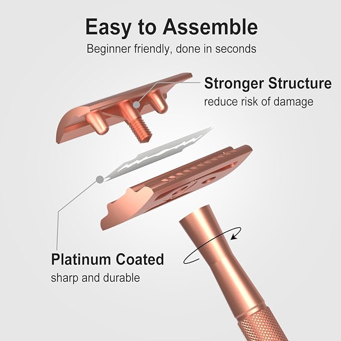 Rose Gold Safety Razor Kit with Exfoliating Gloves