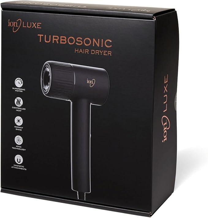 ion Luxe Turbosonic Hair Dryer 2 Heat &amp Speed Settings Supersonic Motor 9 ft Cord 1600W