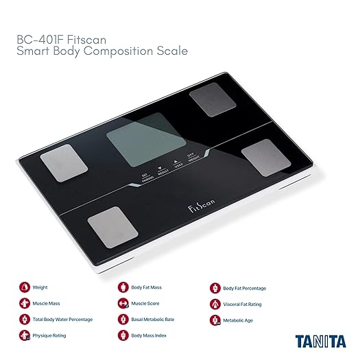 TANITA BC-401F - Japan Technology - FitScan Travel Scale - Compact Digital Body Composition Monitor with Bluetooth and Health Tracking - Compact &amp Travel-Friendly