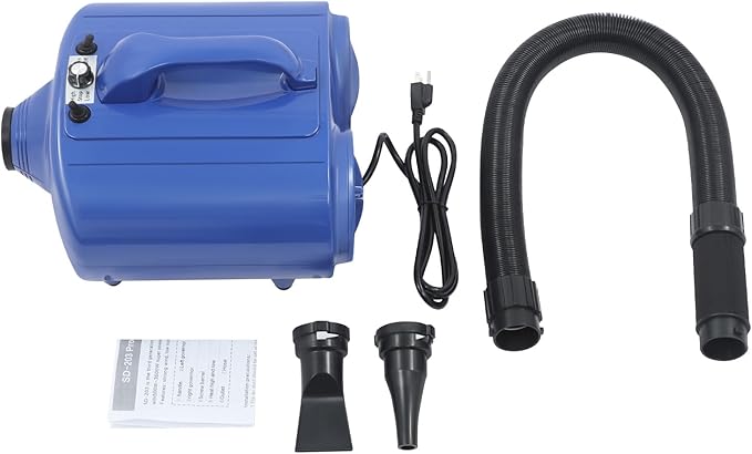 3600w Pet Grooming Hair Dryer Adjustable Temperature 77-149℉ &amp Airspeed 98.43-229.66ft/S Dual Motor Dog Cat Dryer with Flexible Hose &amp 2 Nozzles Dog Pet Dryer Blower for Home Pet Shop(Blue)