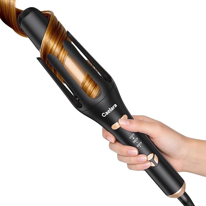 Automatic Curling Iron Beach Waves Curling Wand Portable Hair Curler3 Temperatures Fast Heating 2-Way Rotation Anti-Scald Anti-Tangle Rotating 30 Million Ionic Ceramic Coating (Black)