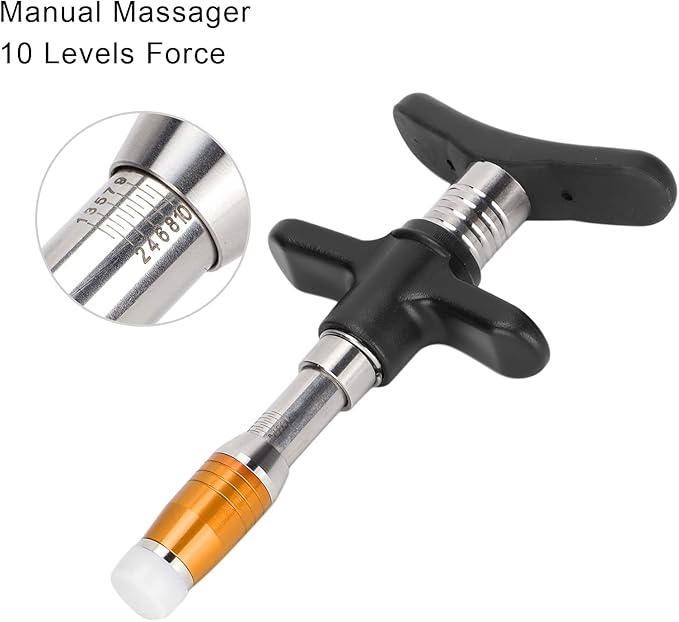 ZJchao Chiropractic Adjustment Tool 10 Levels Manual Single Head Spinal Massager Hand Back Massage Tool Gun Device Portable Chiropractic Adjustment Tool (Gold)