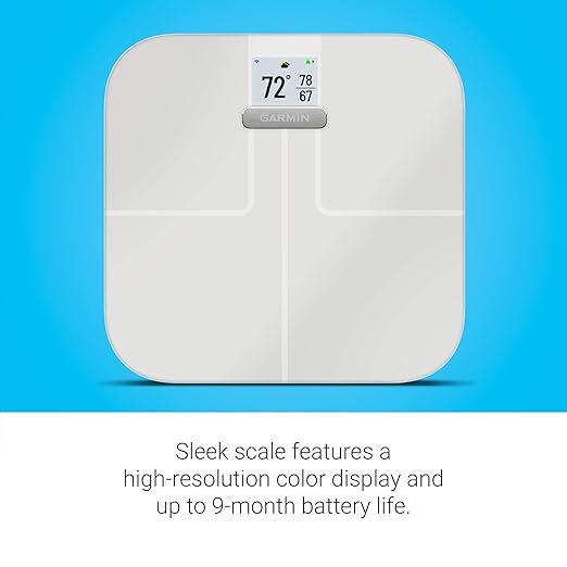 Garmin Index S2 Smart Scale with Wireless Connectivity Measure Body Fat Muscle Bone Mass Body Water% and More White (010-02294-03) (Renewed)