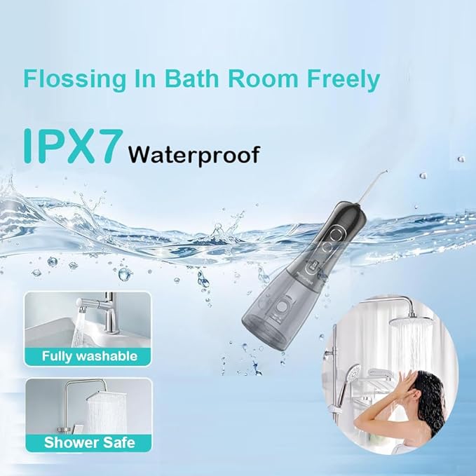 Water Flosser for Teeth Cordless Oral Irrigator Professional Rechargeable Dental Water flosser IPX7 Waterproof 8 Modes Large Water Tank 400ML(13.5oz) for Home &amp Travel Black