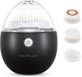 Pure Radiance Vibrating Facial Cleansing Brush Electric 3 Modes 3 Brush Heads (2 Bristle1 Silicone) Waterproof Rechargeable Smart Timer Exfoliating Massage (Black)