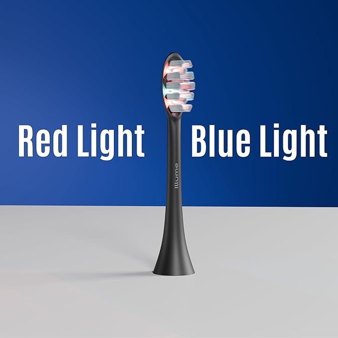 BioLight Illume Sonic Toothbrush Replacement Heads 4-Pack Red &amp Blue LED Bristle Heads Medical-Grade Soft Bristles Snap-On Fit for Illume Sonic Toothbrush BPA-Free - Black