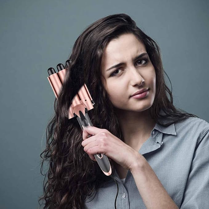 Curling Iron - 3 Barrel Hair Crimper Iron - 5 in 1 Curling Wand Hair Wand with Fast Heating Up - Crimper Wand Curler for All Hair Types Heat Protective Glove &amp 2 Clips Included