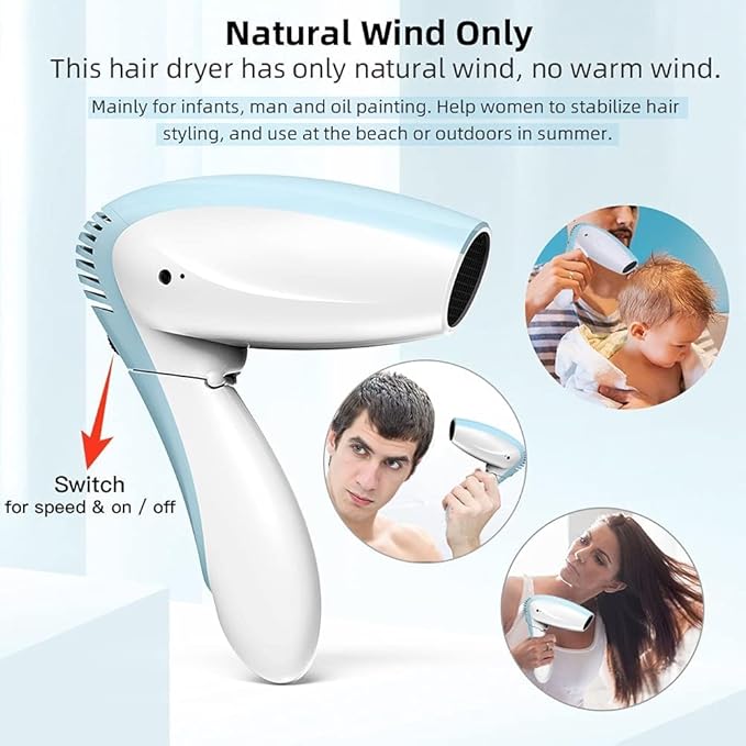 Cordless Hair Dryer - Only Cold Wind Battery Operated Hair Dryer - Rechargeable Portable Hairdryer for Indoor Outdoor Camping Tourism