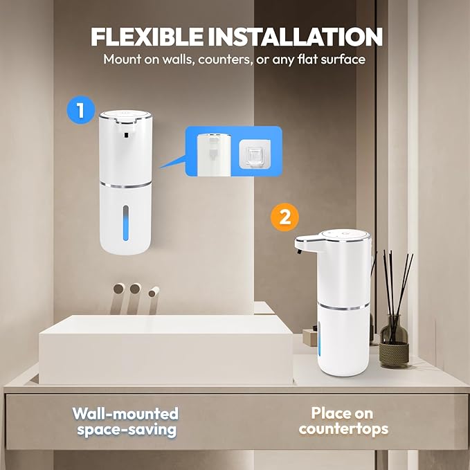 2 Pack Automatic Soap Dispenser TouchlessLiquid Hand Soap Dispenser 12.8oz Electric Wall Mounted Smart for Bathroom and Kitchen Dish SoapEasy for Toddlers(White)