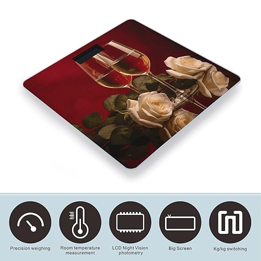 Wine and Roses Bathroom Scale for Body Weight Bathroom Weighing Scale with Backlit LCD Display Highly Accurate Measures Weight Up to 180kg