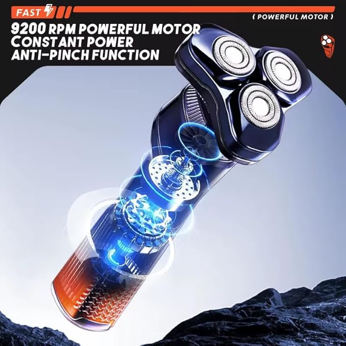 Electric Rotary Shaver for Men 3D Floating Heads Rechargeable Cordless Beard Shaver Waterproof Wet &amp Dry Razor LED Display USB Charging