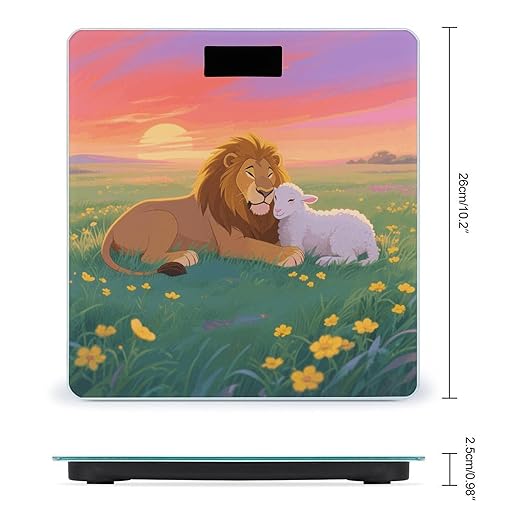 Sunset Nature Lamb and Lion Scale for Body Weight Sturdy Tempered Glass Weighing Scales with LCD Display Accurate Digital Bathroom Scale Convenient Body Fat Smart Scales Easy Read