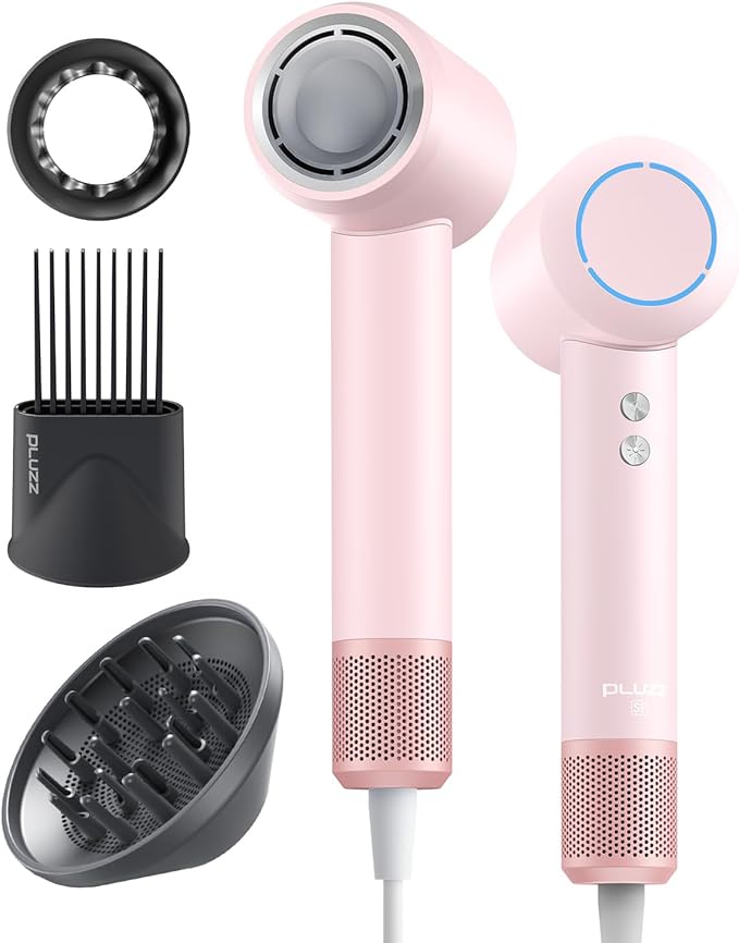 Hair Dryer with Comb &amp Diffuser Attachment for Curly Hair PLUZZ 200M Negative Ionic Blow Dryer Brush High-Speed Brushless Motor Hairdryer Fast Portable Travel Hair Dryers Quiet Women/Men/Kids