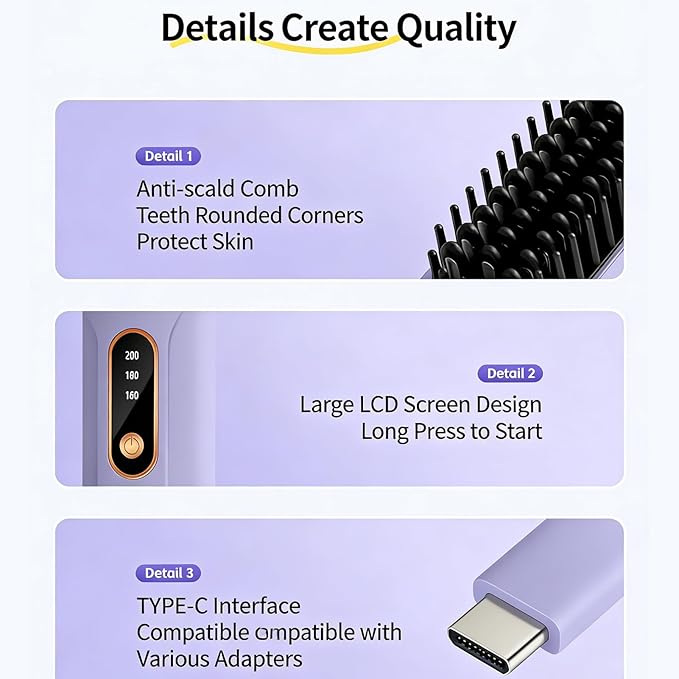 Hair Straighteners for Women3-Temp Rechargeable LCD Display - Cordless Hair Straightener Hot Brushfor Women Girls Long Short Styling Home Travel Party Daily Dating Wedding