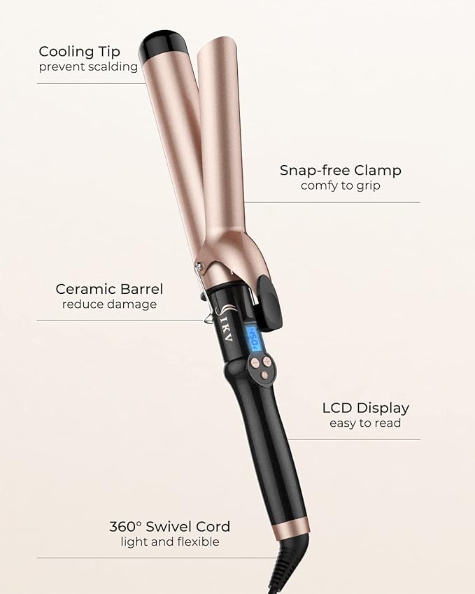 1 1/2 inch Extra Long Barrel Curling Iron 1.5 Inch Large Barrel for Long Hair Ceramic Tourmaline
