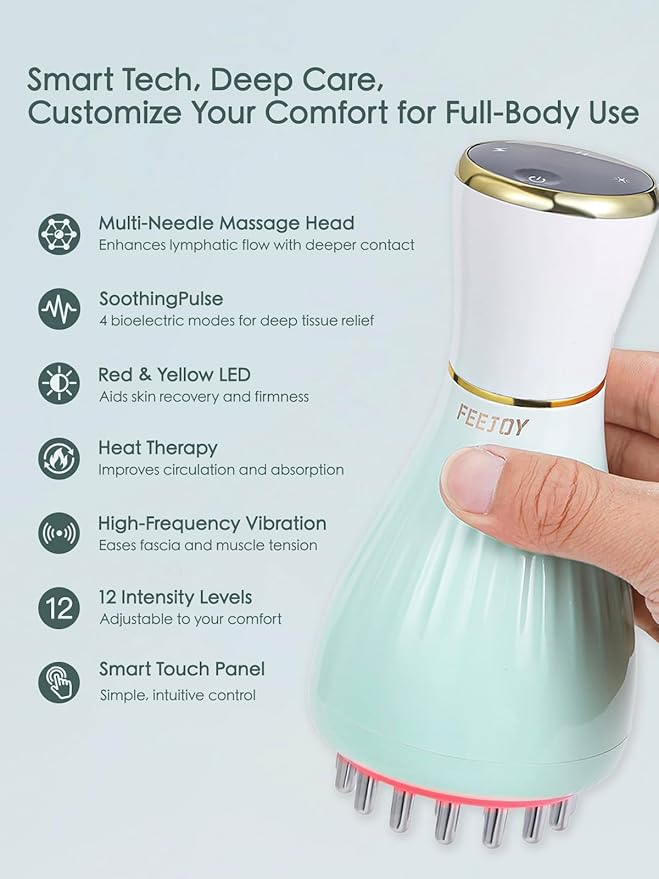 Lymphatic Drainage Massager &amp Massage Tool Body Sculpting Machine &amp Fascia Blaster for Cellulite with Microcurrent Light Heat &amp Vibration for Legs Arms &amp Belly (Gradient Green)
