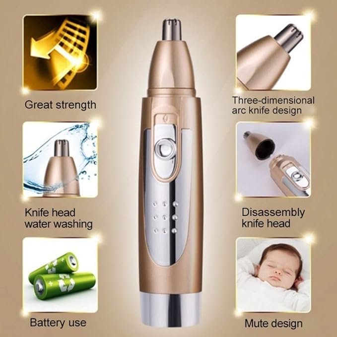 Ear and Nose Hair Trimmer Clipper - Painless Eyebrow and Facial Hair Trimmer for Men and Women Battery-Operated IPX7 Waterproof Dual Edge Blades for Easy Cleansing