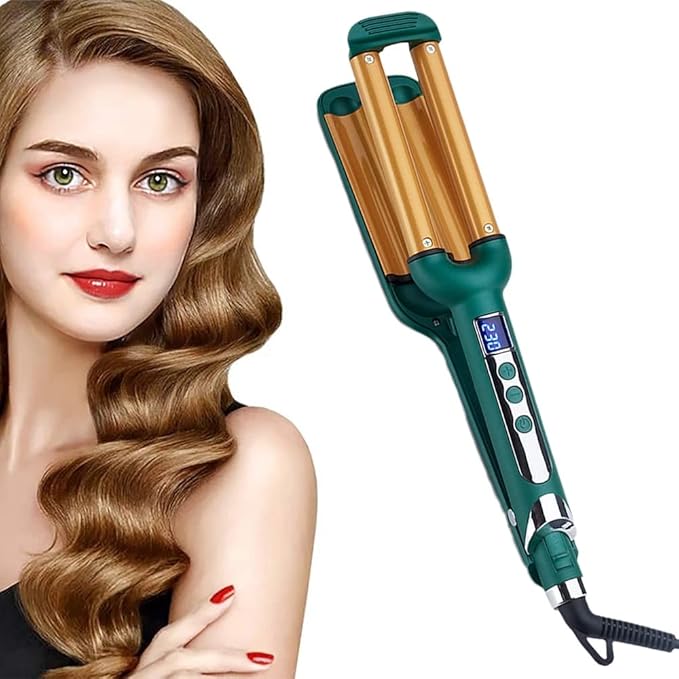 3 Barrel Curling Iron Beach Wave Hair Curler Ceramic Curling Wand LCD Temperature Control Hair Crimper Hair Waver Egg Roller for Short Long Hair Dual Voltage ﻿