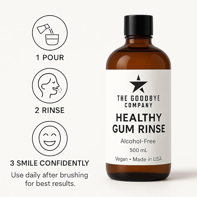 The Goodbye Company Healthy Gum Rinse – Handcrafted Natural Mouthwash for Bleeding Gums Receding Gums &amp Fresh Breath | Organic Herbal Blend with Essential Oils | Small Batch Made in Florida