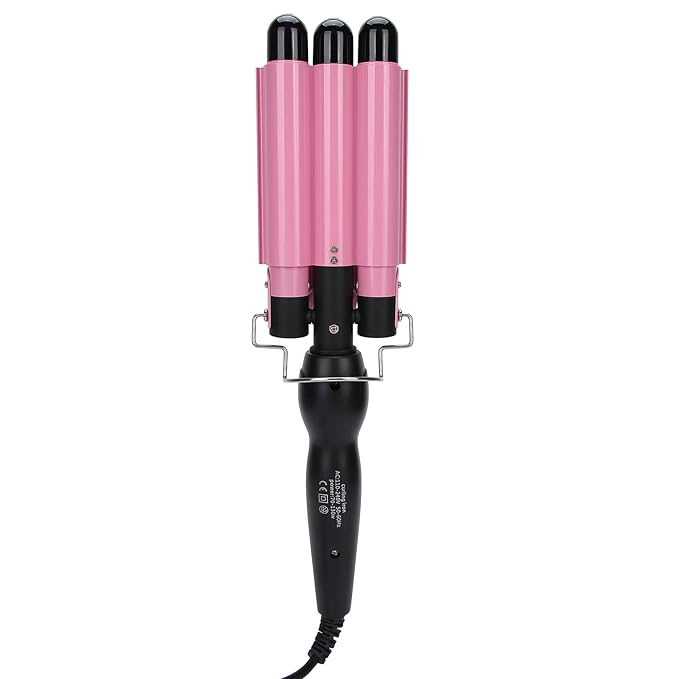 3 Barrel Hair Waver Adjustable Temperature Hair Crimper Heats up Quickly Crimping Iron for Hair Compatiable for All Hairstyles(US-pink28mm)