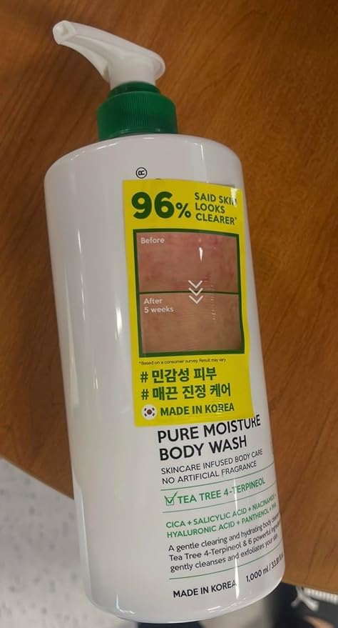 Pure Moisture Body Wash Skincare Infused with Tea Tree 4-Terpineol Cica Salicylic Acid Niacinamide Hyaluronic Acid Panthenol No Artificial Fragrance 1000 ml Made in Korea