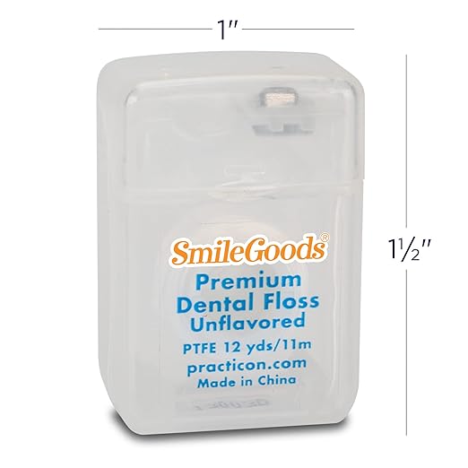 SmileGoods Unflavored Premium Dental Floss 12 Yard PTFE Floss Smooth Gliding Mini Sample Size for Giveaways Travel Kids Adults Patients Bulk Pack of 72