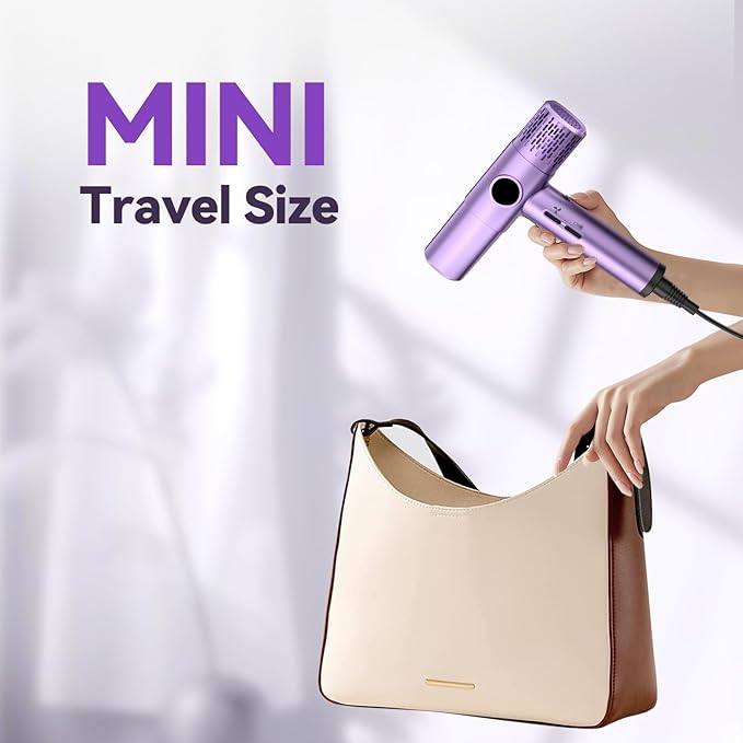 Ionic Blow Dryer with Diffuser | 1400W Fast-Drying Hair Dryer with LED Display &amp Adjustable Heat Control | Quiet Lightweight Design for Travel and Home Salon (Purple)