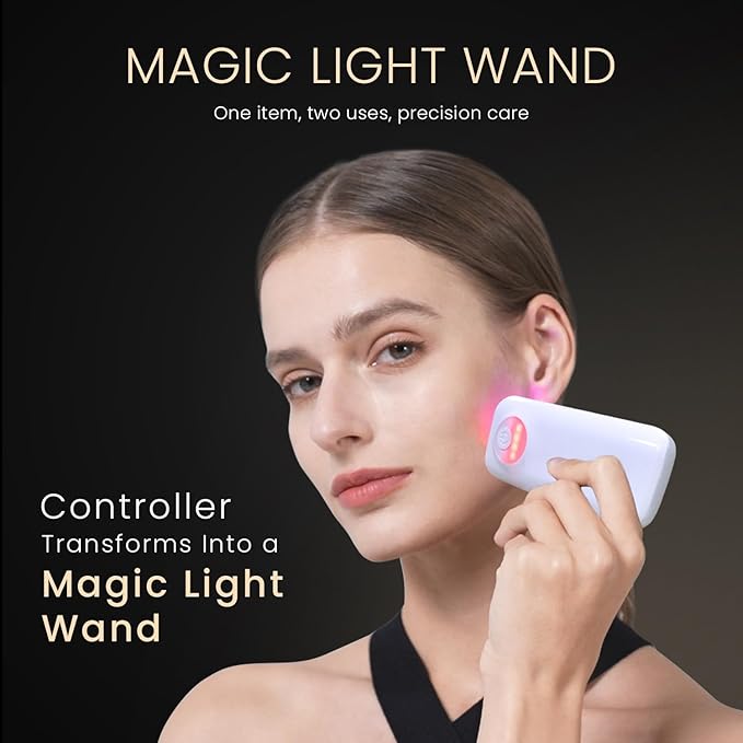 GYH 7-Color LED Light Therapy Face &amp Neck Mask with Handheld Light Wand - Red Light Therapy for Face WirelessLightweight - Anti-Aging&ampWrinkle ReductionPremium(3000mAh)