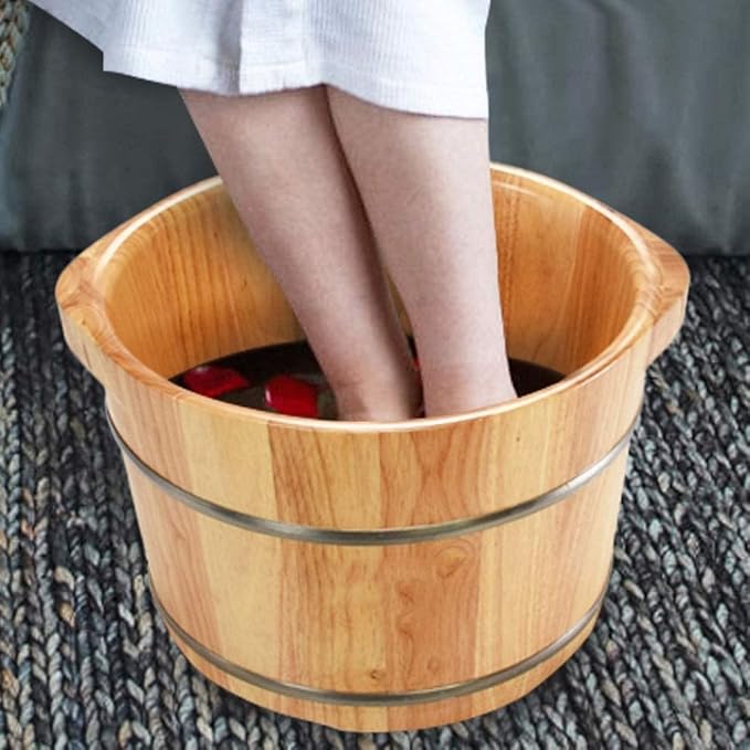 Foot Bath Barrel/Foot Tub Solid Wood Natural Thicken Foot Spa Wooden Tub with Cover Massage Beads Foot Massage Basin for Soothe Relax Tired Feet Salon Massager Tub (Size : B)