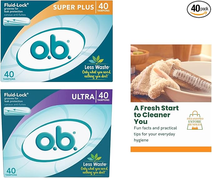 o.b. Super Plus Absorbency Tampons 40 Count Ultra Absorbency 40 Count With Fluid Lock - Set of 3 (80 Tampons) and eBooklet