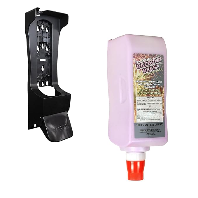 Zenex Bazooka Blast Hand Soap &amp Push-Style Dispenser Bundle - 3.55L Industrial Hand Cleaner with Pumice &amp Wall Mounted Dispenser | Berry Cherry Scent | Heavy-Duty Grease &amp Grime Remover |