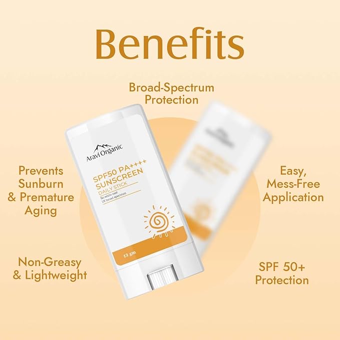 Ar.avi Org.anic Spf 50 Glow Sunscreen For All Skin Type Stick - Broad Spectrum - With Pa++++ Uva &amp Uvb Protection With No White Cast - For Men &amp Women - 13 Gm