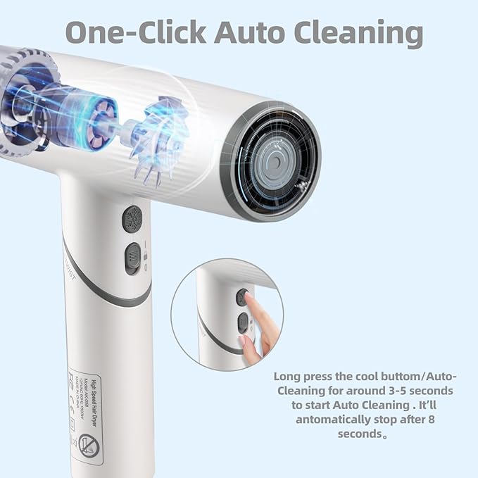 AIKO PRO Salon Ionic Hair Dryer 1800W High-Speed Foldable Travel Blow Dryer Brushless Motor for Fast Drying &amp Frizz Control 3 Temps &amp 3 Speeds Lightweight Portable &amp Quiet with 3 Magn
