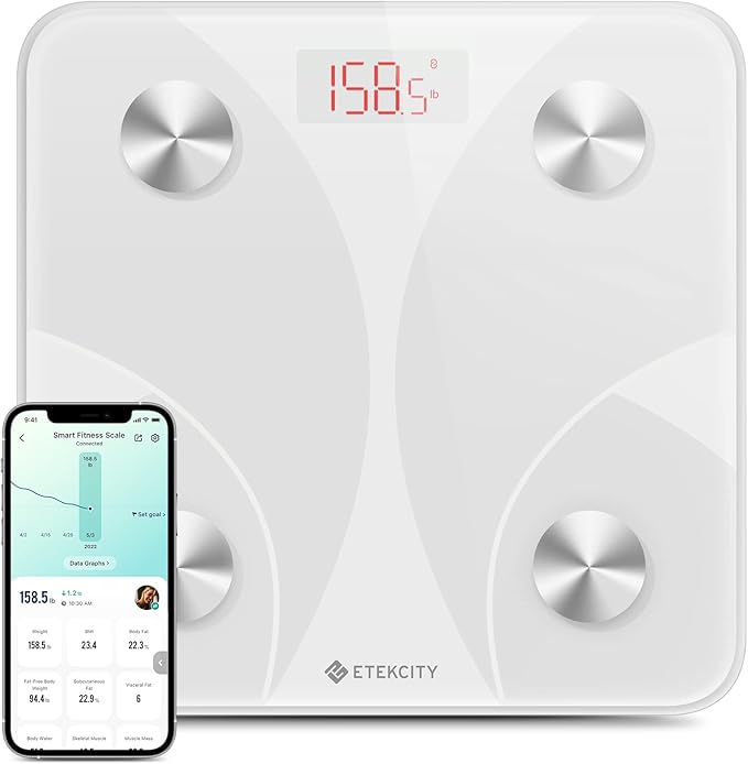 Etekcity Scale for Body Weight Smart Digital Bathroom Weighing Scales with Body Fat and Water Weight for People Bluetooth BMI Electronic Body Analyzer Machine 400lb