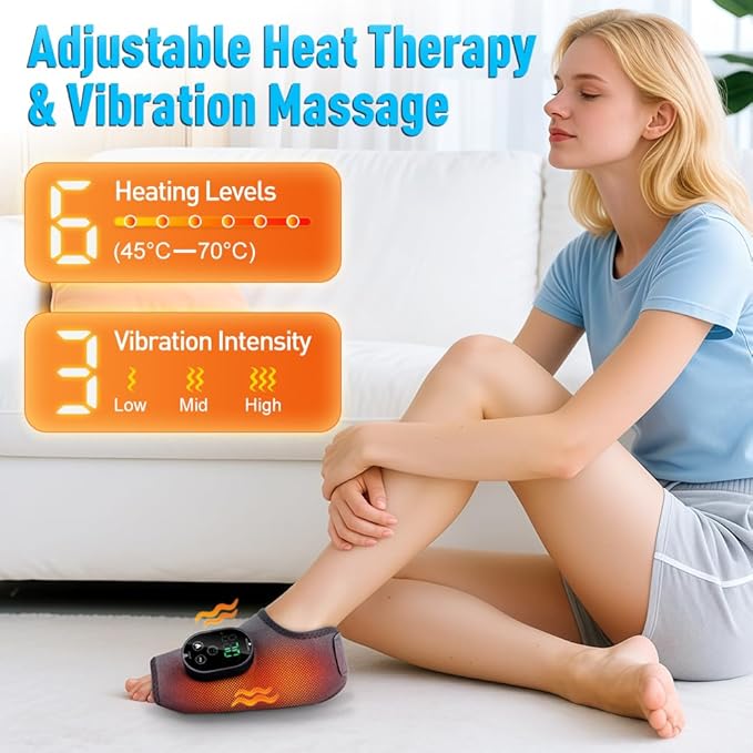 Ankle MassagerElectric Foot and Ankle Massagers Adjustable Wrap With 3 Vibration Modes and 6 Heat LevelsAuto TimerCordless Portable Design FootRenew Triple Massager For Daily Foot Relaxation (Grey)