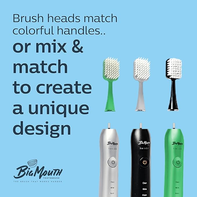 Big Mouth Sonic Electric Toothbrush Replacement Heads – Soft Bristles Wide Brush Head Compatible with Most Sonic Toothbrushes – Includes 2 Replacement Toothbrush Heads + 2 Hygienic Covers
