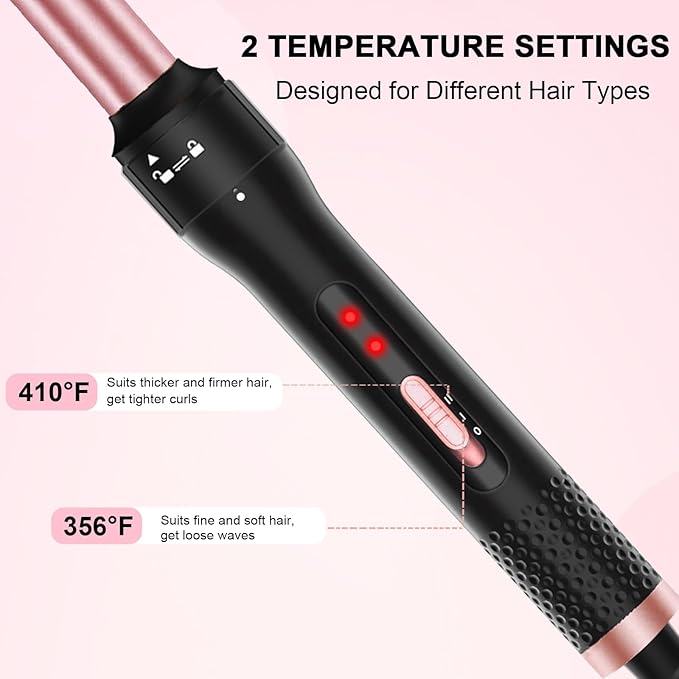 Curling Iron 1 Inch Professional Long Barrel Hair Curling Wand with 2 Heat Settings Ceramic Coating Barrel Curler Wand for All Hair Types Include Heat Protective Glove &amp 2 Clips