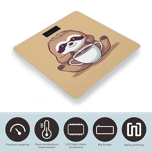Yoga Sloth Coffee Scale for Body Weight Highly Accurate Digital Bathroom Body Scale Digital Bathroom Scales for People Anti-Slip Large LCD Display Smart Scales