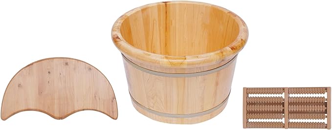 Wooden Foot Bath Barrel Foot Tub with Massager and Lid 9-Inch Deep Basin for Comfort and Relaxation Pedicure Barrel for Foot Bath Soak Massage Spa