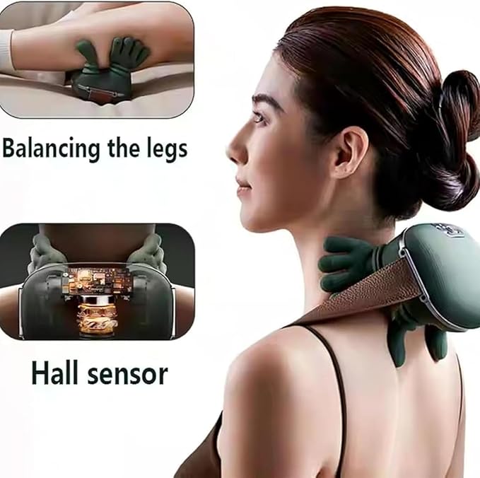 Real Touch Heat Massager Neck Massager with Fingers Portable and Rechargeable Advanced Thermal Therapy at Home Adjustable Straps for Drop Protection Applicable to Back Arms Legs (Black)