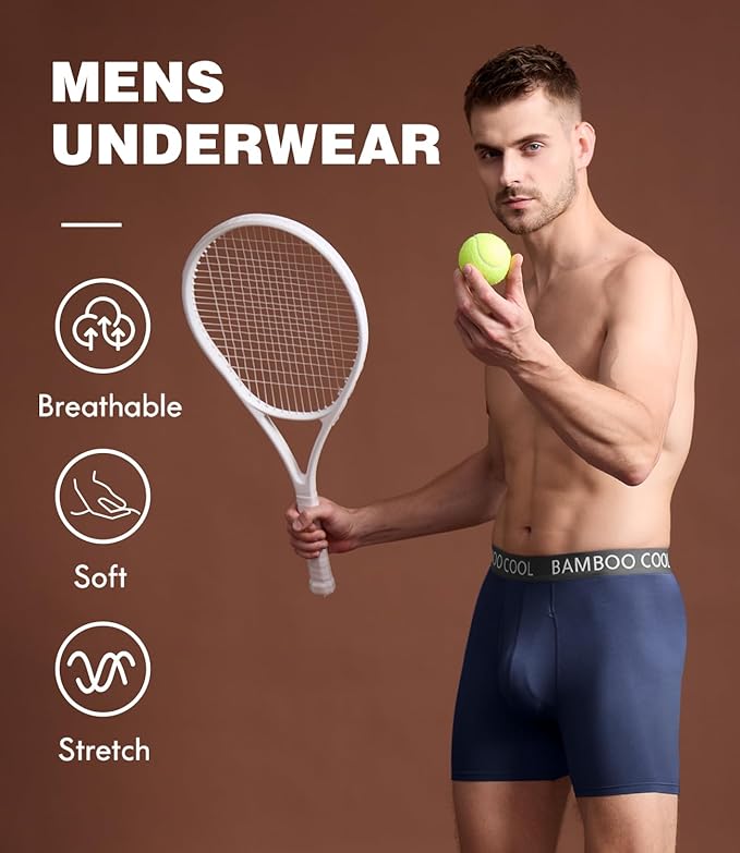 BAMBOO COOL Men's Ultra ComfortSoft Underwear Moisture Wicking &amp Breathable No Ride Up Boxer Briefs with Fly Multipack