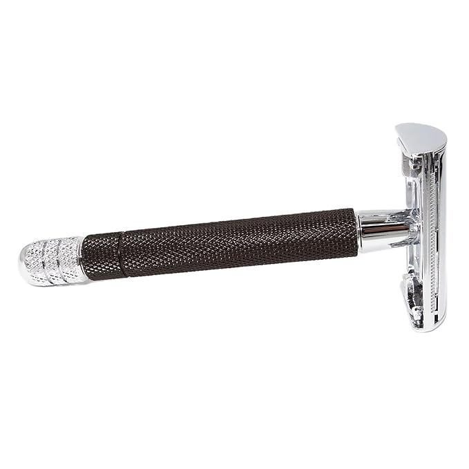 Classic Butterfly Twist-to Open Double Edge Safety Razor Wet Face Hair Shaver Machine with 10 Platinum Super Blades Refills for Smooth and Close Shaves