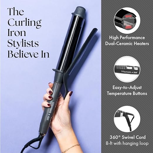 Olivia Garden Titanium + Ion High Performance Professional Curling Iron - Dual Voltage Snag-Free Styling - Fast Heat Up to 455°F with Heat Resistant Heat Mat/Pouch