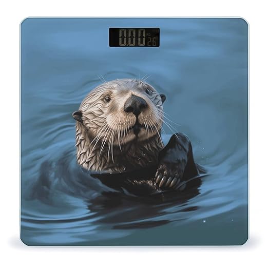 Sea Otter Weight ScaleClear LED Display Bathroom Digital Weighing ScaleTempered Glass Digital Bathroom Scale for Body Weight Capacity Up to 400 Lbs