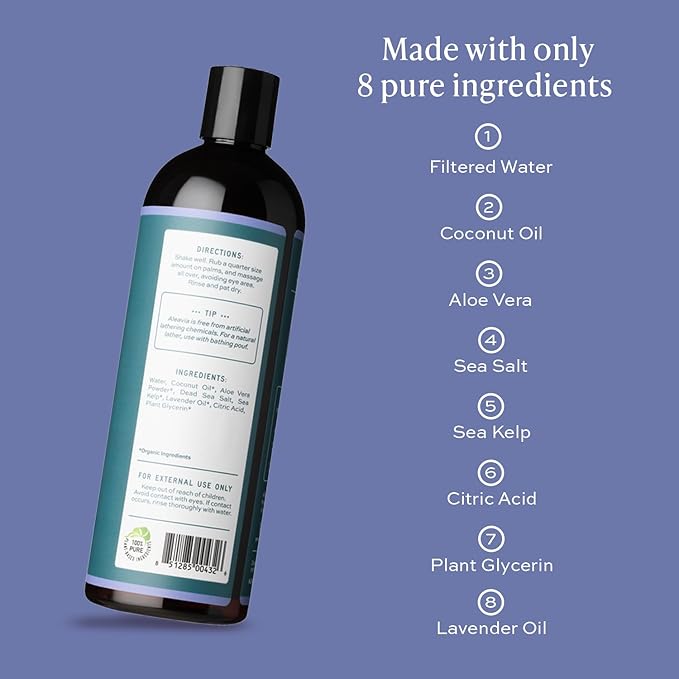Aleavia Lavender Body Cleanse – Organic &amp All-Natural Prebiotic Body Wash Scented with Pure Essential Oils – Nourish Your Skin Microbiome – 16 Oz.