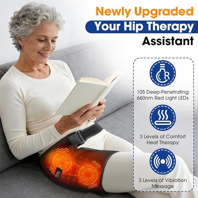 Aimery Hip Brace Red Light Therapy for Hip Pain in Menopausal WomenAdjustable Hip Support Wrap for Women3 Heat Levels Move Confidently &amp Sleep Through The Night (Black - Vibration)